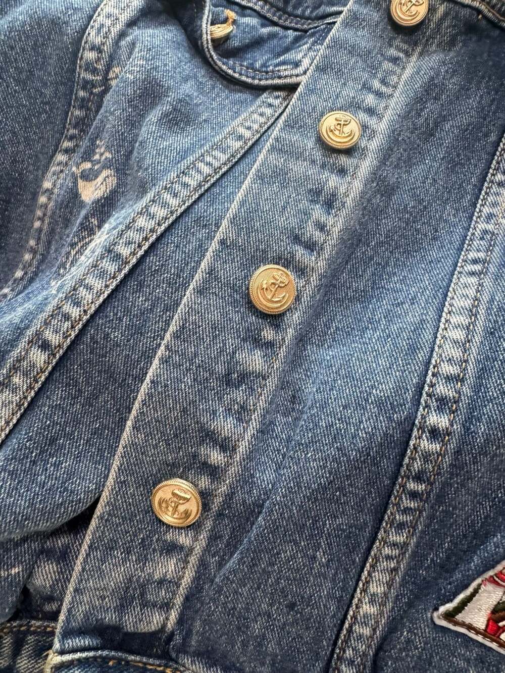 Vintage Inspired Nautical Denim Jacket Patchwork Streetwear Coat - Picture 10 of 10
